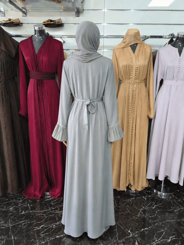 abaya gris perle dos